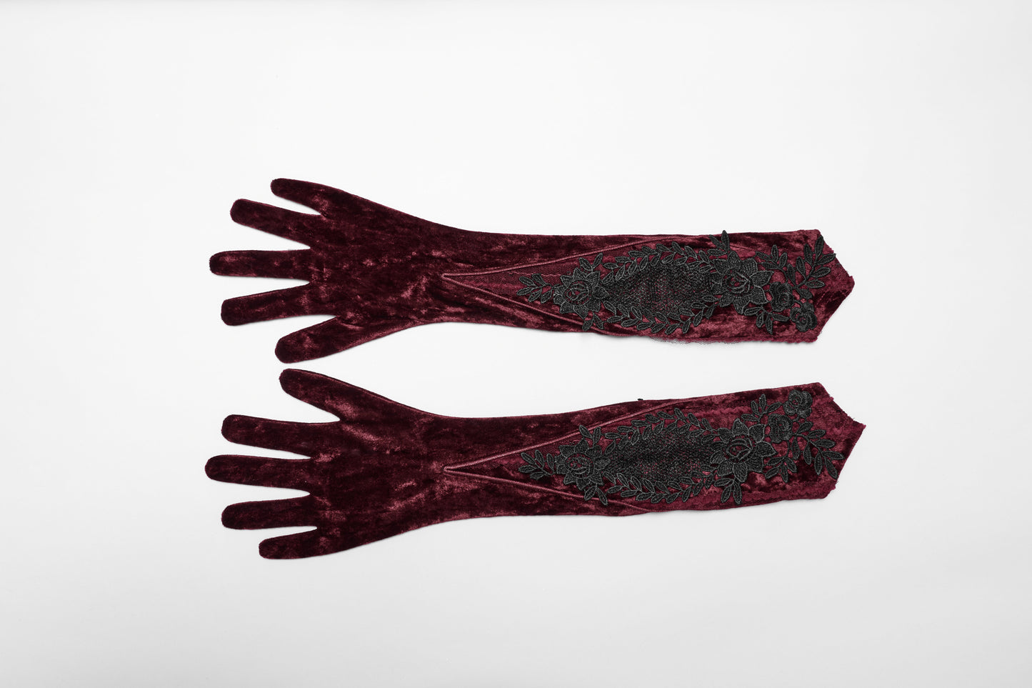 Gants en velours brodés Punk Rave Selene rouges
