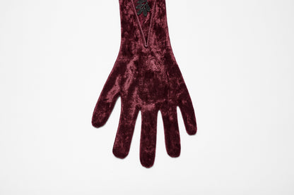 Gants en velours brodés Punk Rave Selene rouges