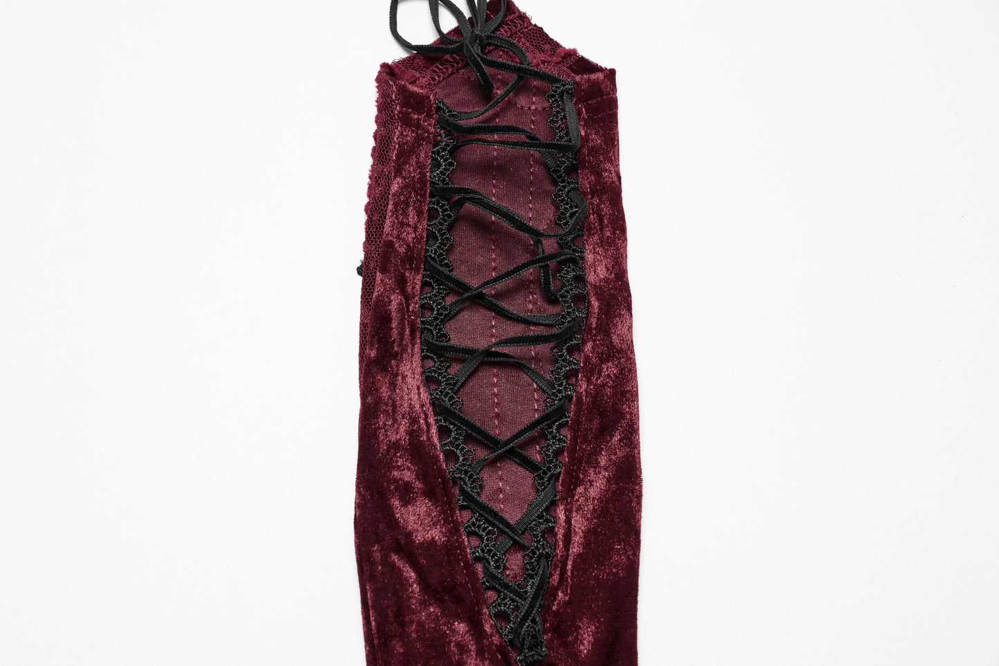 Gants en velours brodés Punk Rave Selene rouges