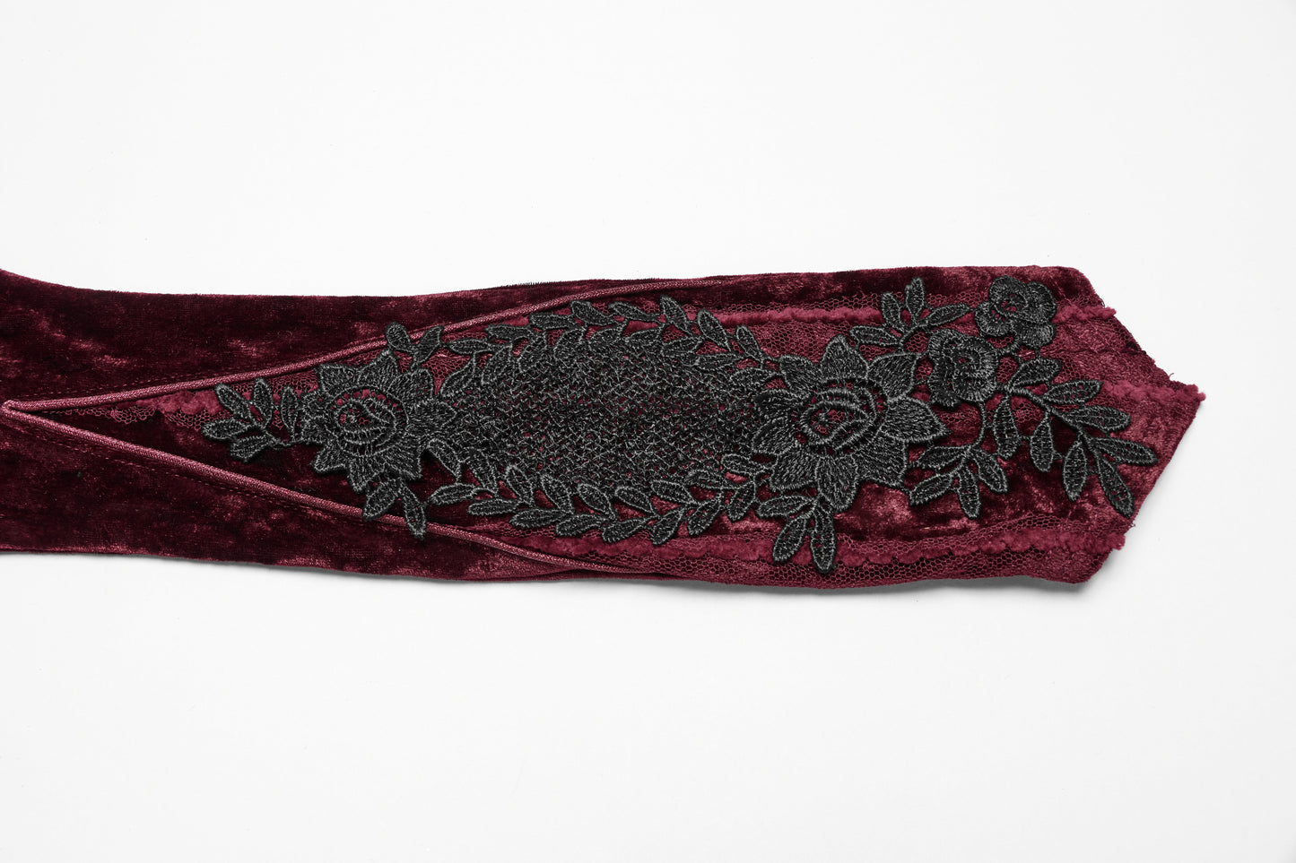 Gants en velours brodés Punk Rave Selene rouges