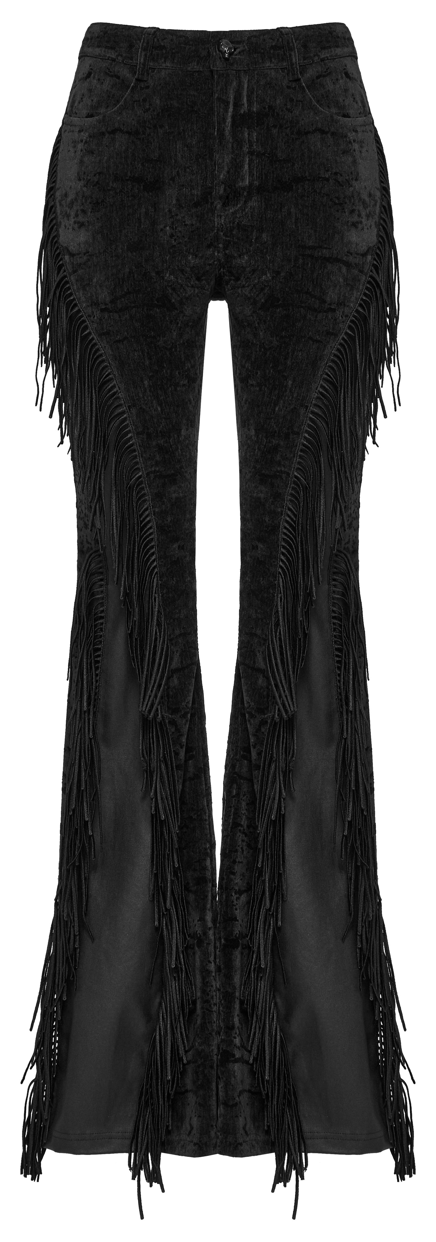 Punk Rave Morrigan Wasteland Tassel Flare Goth Trousers In Black