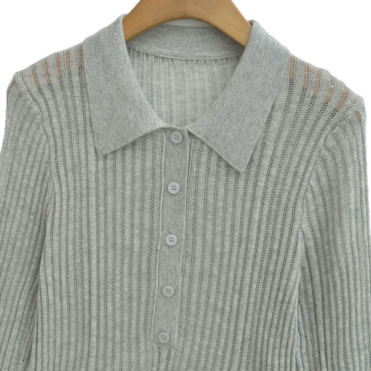 Women's Ribbed Polo-Collar Knit Top