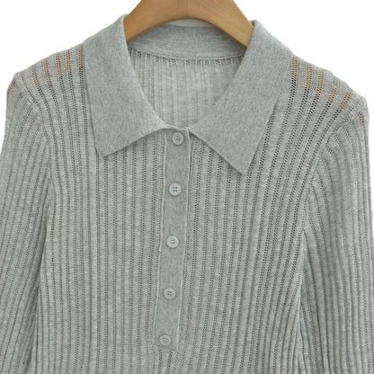 Women's Ribbed Polo-Collar Knit Top
