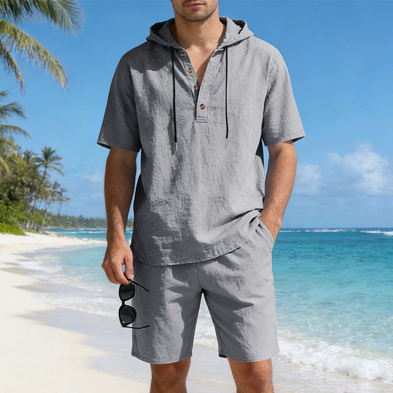 Men's Linen Hooded Casual Set - Loose & Breathable