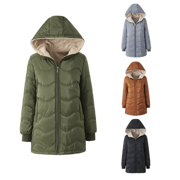 Geometric Wave Hooded Fleece-Lined Jacket