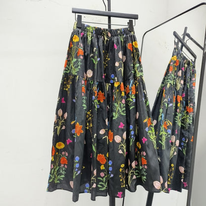 Mid-Length High-Waisted Youthful All-Match A-Line Floral Skirt