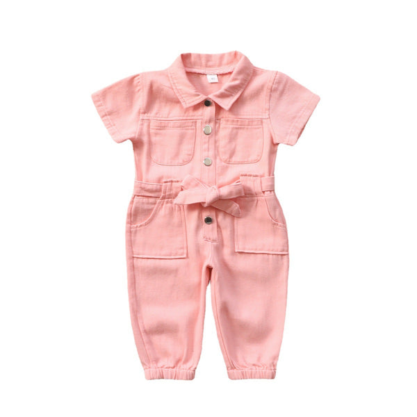 Girls' Korean-style Lapel Jumpsuit