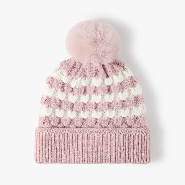 Striped contrast knit hat with pom-pom - view 2