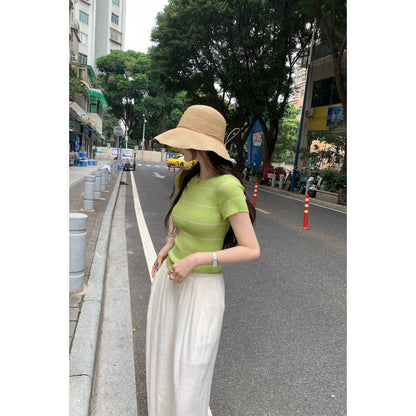 Green Stripe Regular Sleeve Fitted Wool Knit