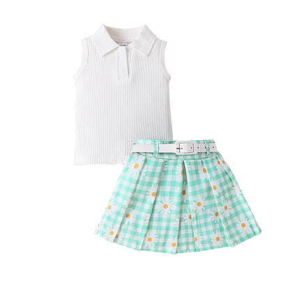 Girls' Suit Sleeveless Skirt Three-piece Suit