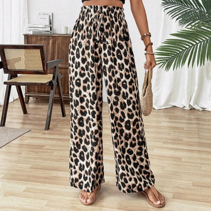 Pantalon décontracté à jambe droite et large pour femme, imprimé léopard