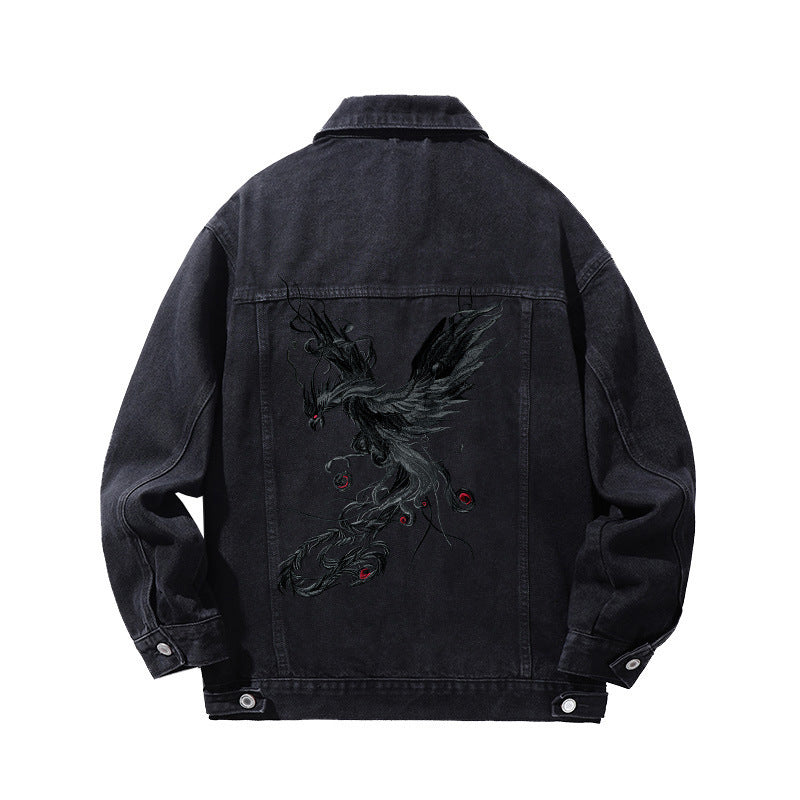 Phoenix Embroidery Polo Collar Jacket
