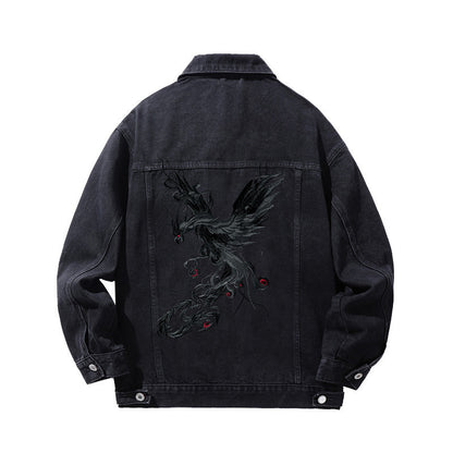 Phoenix Embroidery Polo Collar Jacket