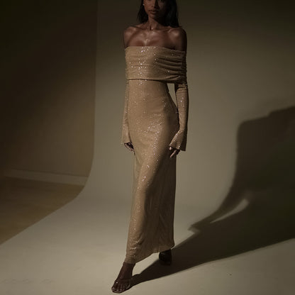 Womens Slim-fit Off-neck Dress