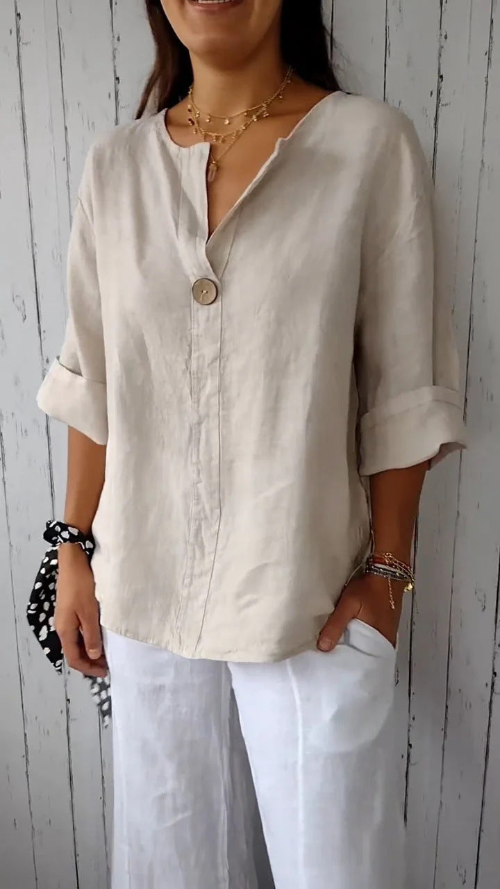 Cotton And Linen Button Tops