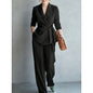 Fashionable Elegant Women's Casual Solid Color Suit Set with Belted Top and Pants
