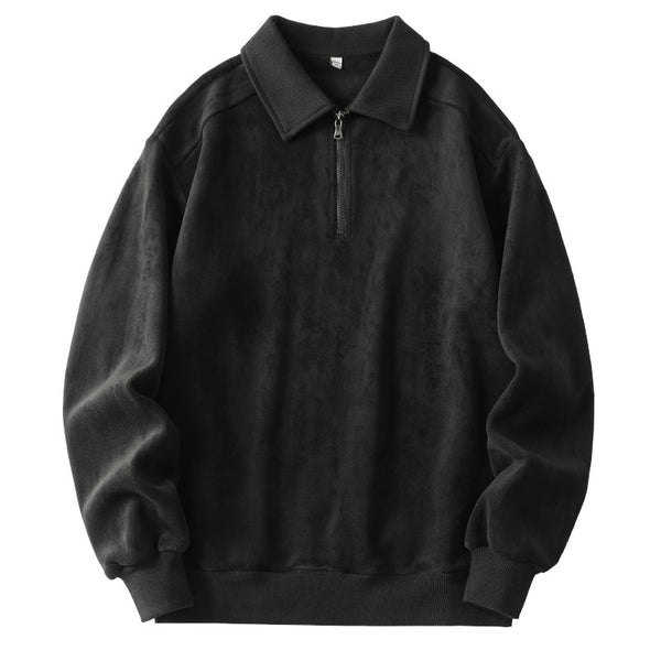 Mens Lapel Half-zip Sweatshirt Fleece Long Sleeve - Stuffs & Savers