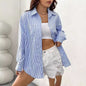 Striped Cardigan Top Loose Casual Long Sleeves Shirt