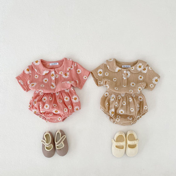 Baby Girl Doll-Collar Short-Sleeve Set