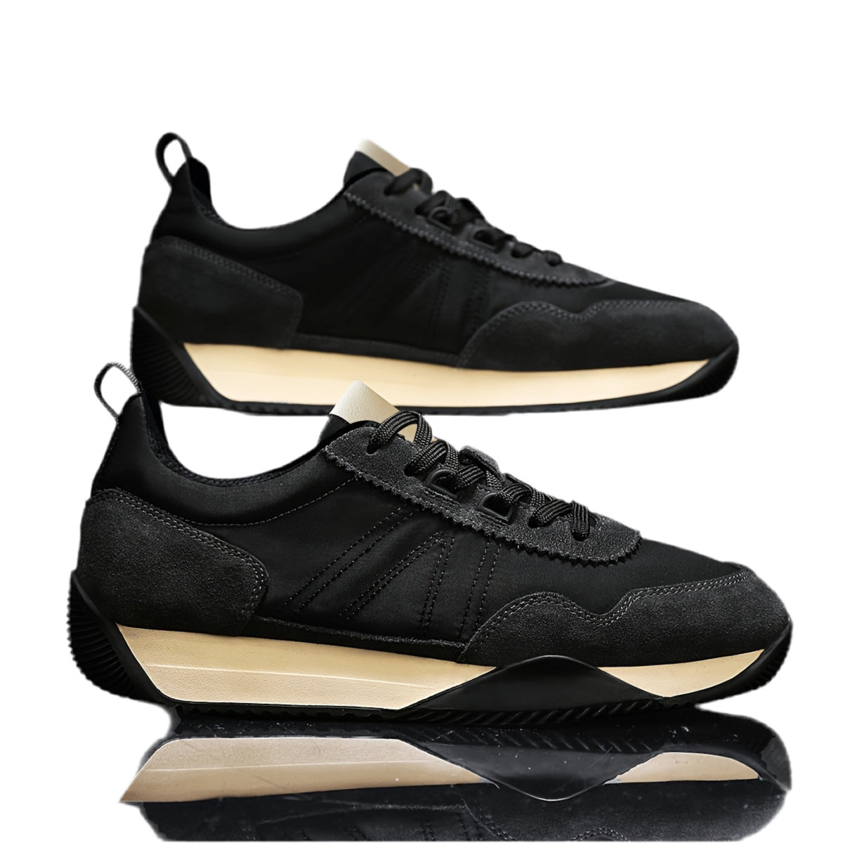 Chaussures de randonnée décontractées élégantes pour hommes - Dessus en tissu respirant, Semelle en PVC durable, Fermeture à lacets, Tenue d'extérieur et décontractée toutes saisons - Noir