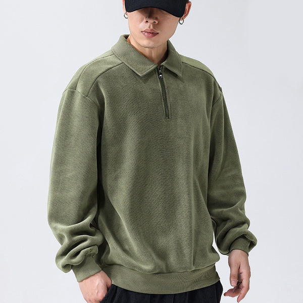 Mens Lapel Half-zip Sweatshirt Fleece Long Sleeve - Stuffs & Savers