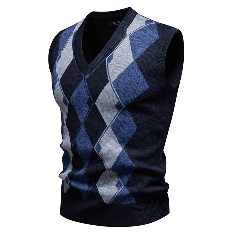 Plaid Sweater Knitwear Casual V-Neck Vest