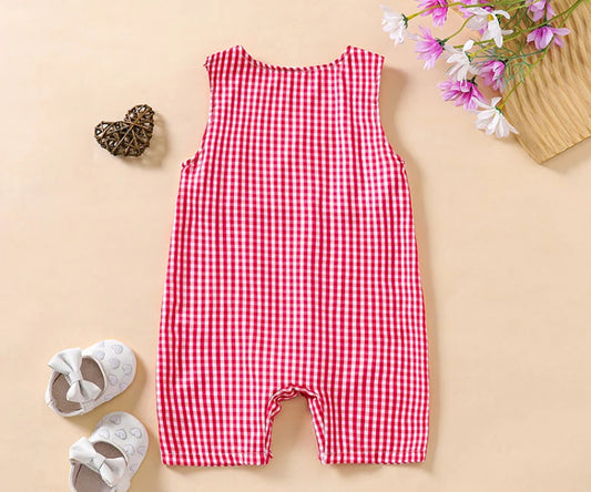 Girls' Embroidered Plaid Jumpsuit