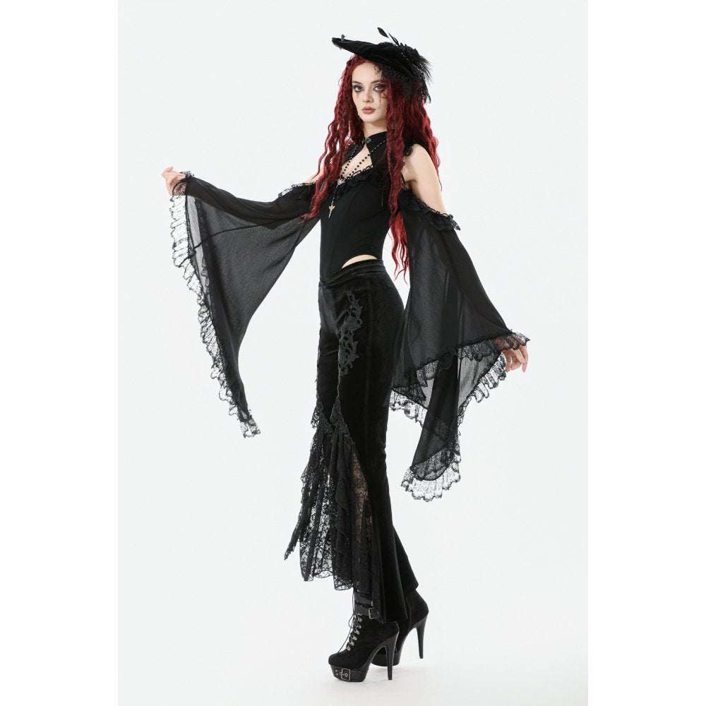 Pantalon évasé en velours et dentelle Dark in Love Erzebeth