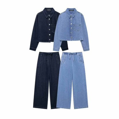 washed blue denim suit