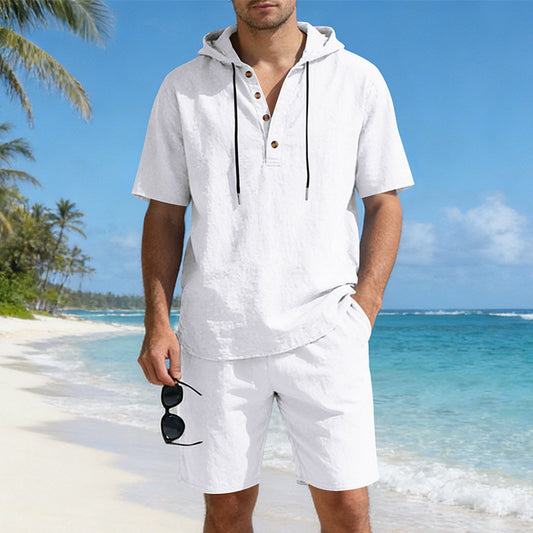 Men's Linen Hooded Casual Set - Loose & Breathable