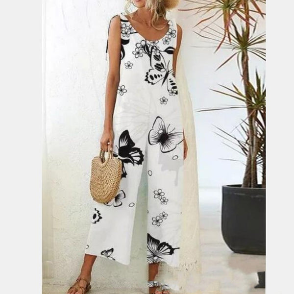 Floral Print Chic Casual Knit Suspender Jumpsuit