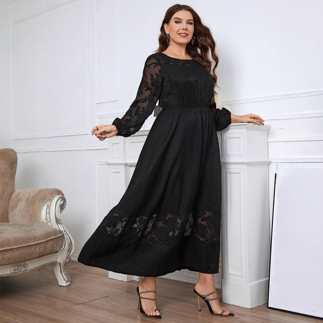 Robe longue en dentelle pour femme – Style amincissant automne pour les silhouettes rondes