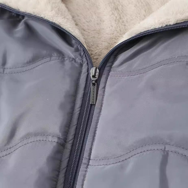 Geometric Wave Hooded Fleece-Lined Jacket