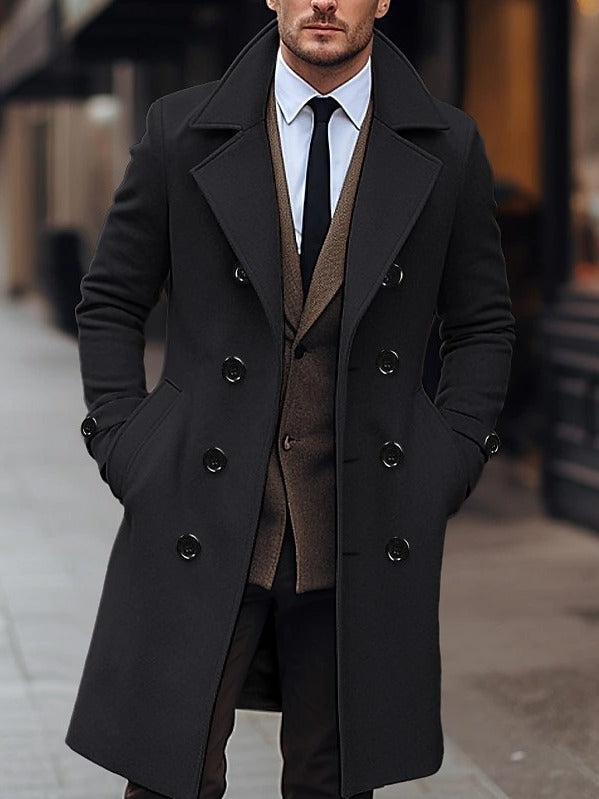 Men Woolen Coat Double Breasted Long - Stuffs & Savers