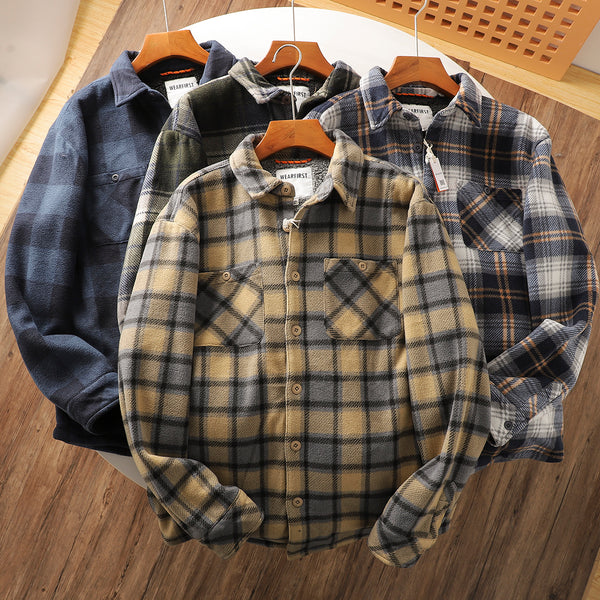 Mens Fleece-lined Warm Composite Lambswool Plaid Shirt
