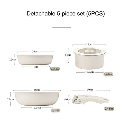 5-Piece Non-Stick Cookware Set with Detachable Handle