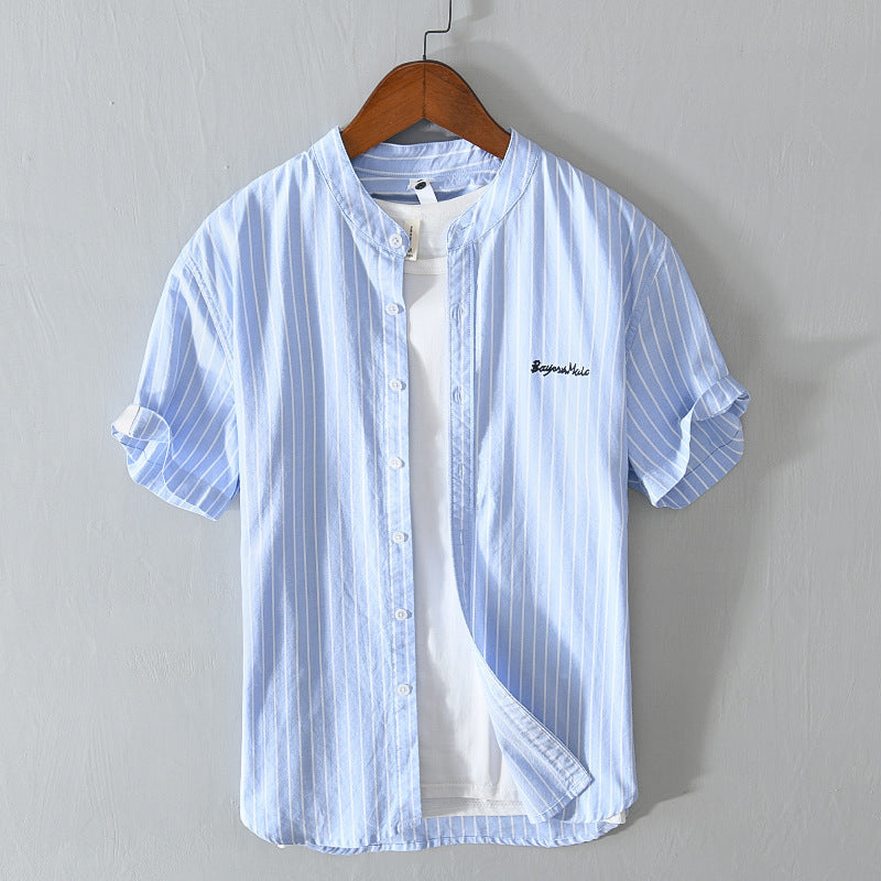 Stripes Short Sleeve Embroidered Shirt