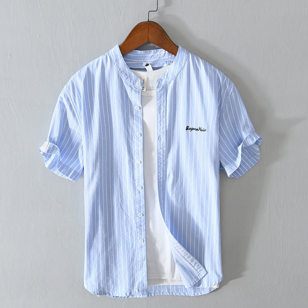 Stripes Short Sleeve Embroidered Shirt