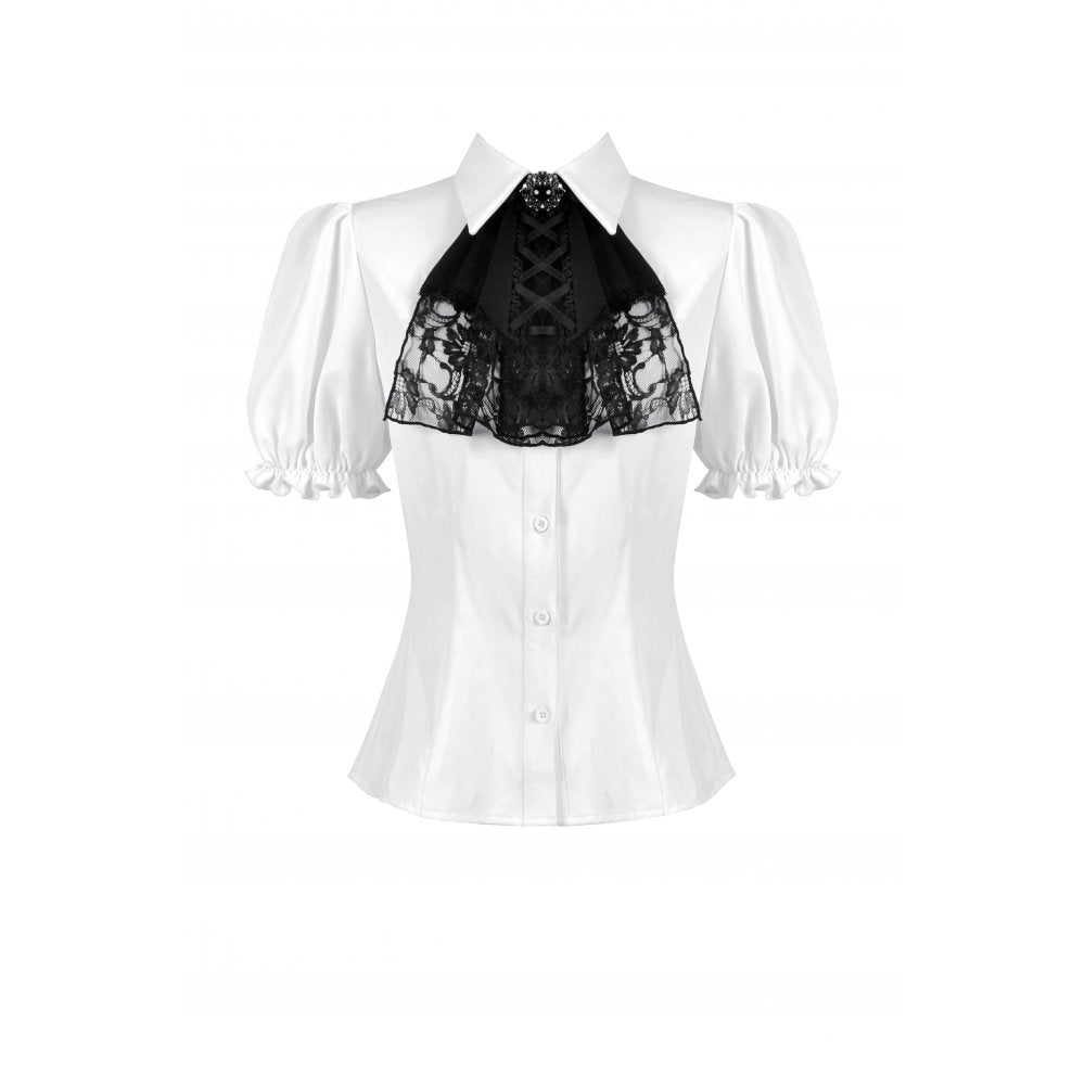 Dark in Love Elysia Ruffle Bib Puff Sleeve Goth Blouse in White