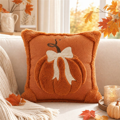 Plush Pumpkin Bow Pillows