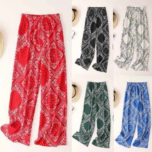 Women's Paisley Scarf Print Wide Leg Casual Pants