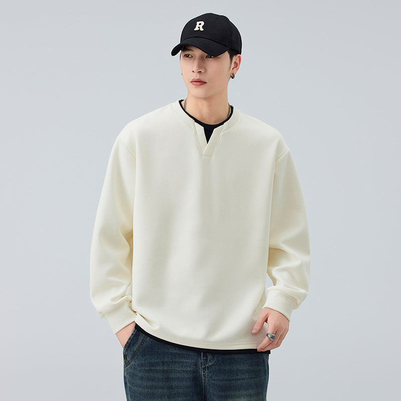 Heavyweight Faux Layered V-Neck  Sweatshirt