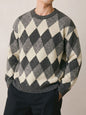 Diamond grid long sleeved sweater for men