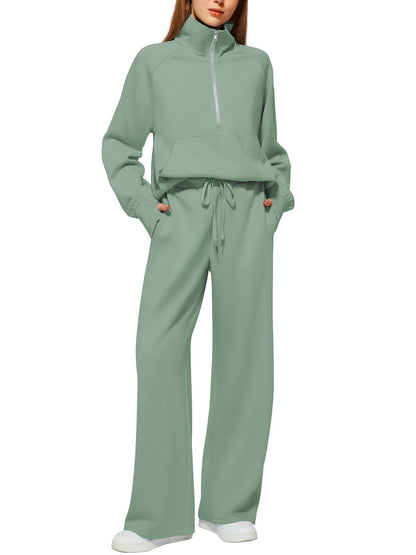 Women's Half-Zip Sweatshirt & Wide Leg Pants Set