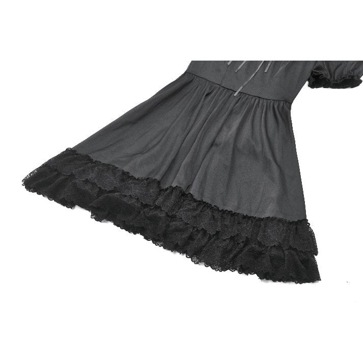 Robe Gothique Noire Dark in Love Belladonna à Manches Bouffantes et Col Montant Lacé