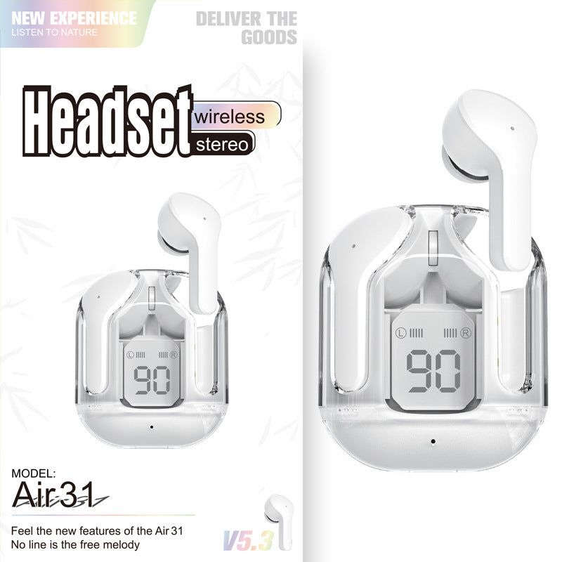 Nouveaux mini écouteurs Bluetooth sans fil transparents avec affichage numérique et réduction de bruit ENC, véritablement sans fil pour le sport et la musique