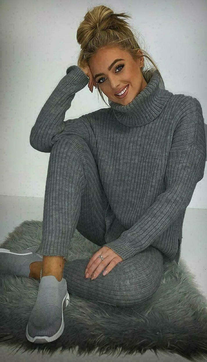 Knitted Ribbed Polo High Neck  Loungewear