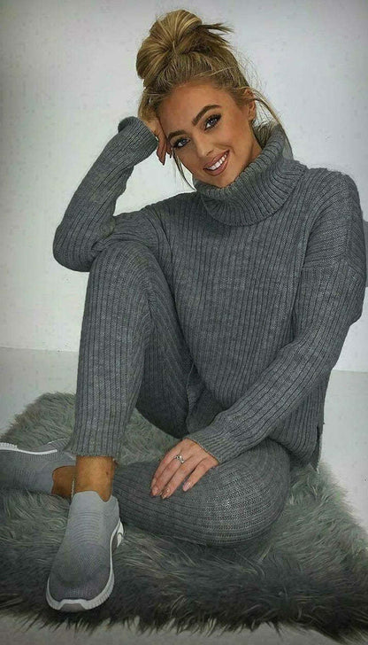 Knitted Ribbed Polo High Neck  Loungewear
