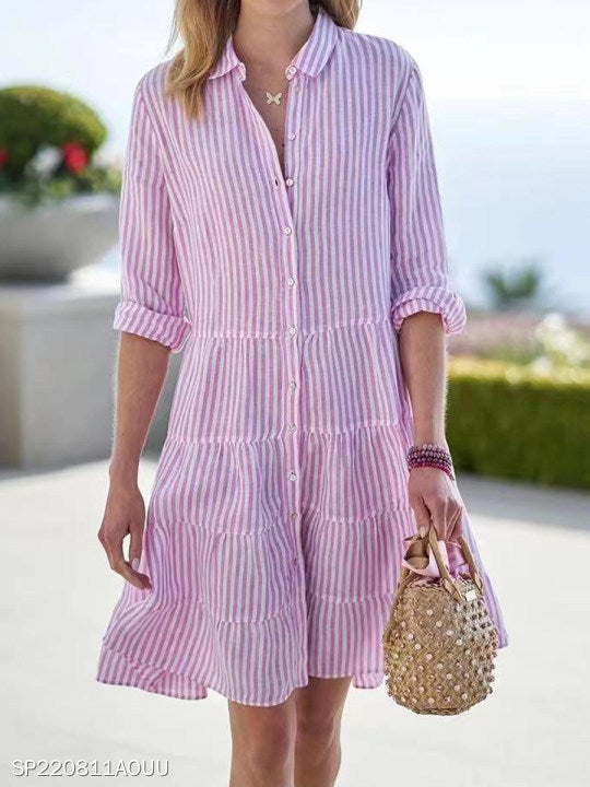 Striped Long-sleeved Shirt Dress