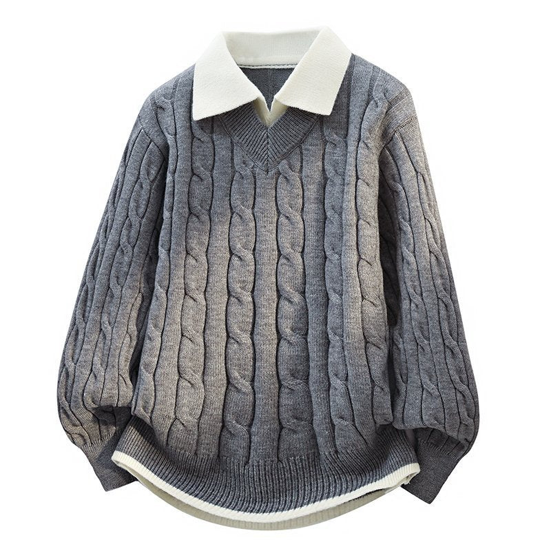 Two-Piece Sweater with Spliced Shirt Collar